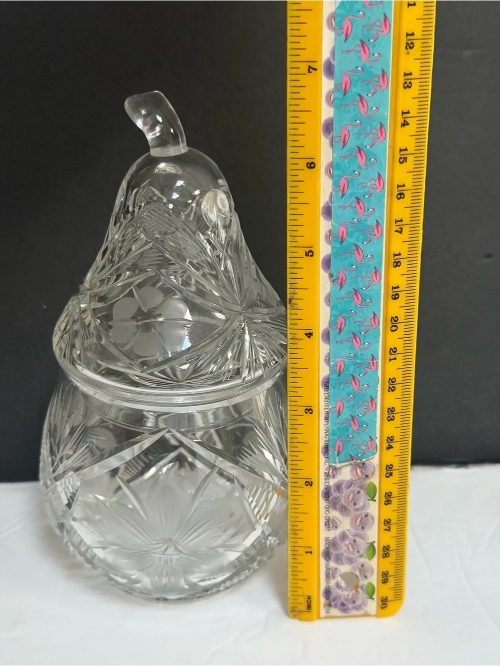 Cut Glass Pear-Shaped Covered Jar Candy Dish 6 3/4